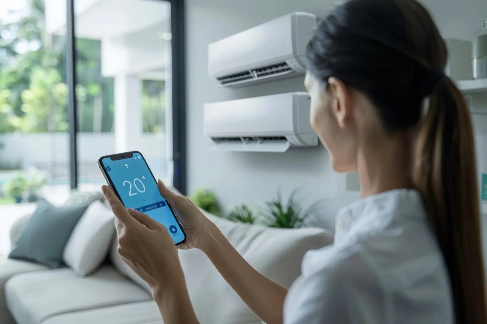 Persona controlando su aire acondicionado desde una app en el celular